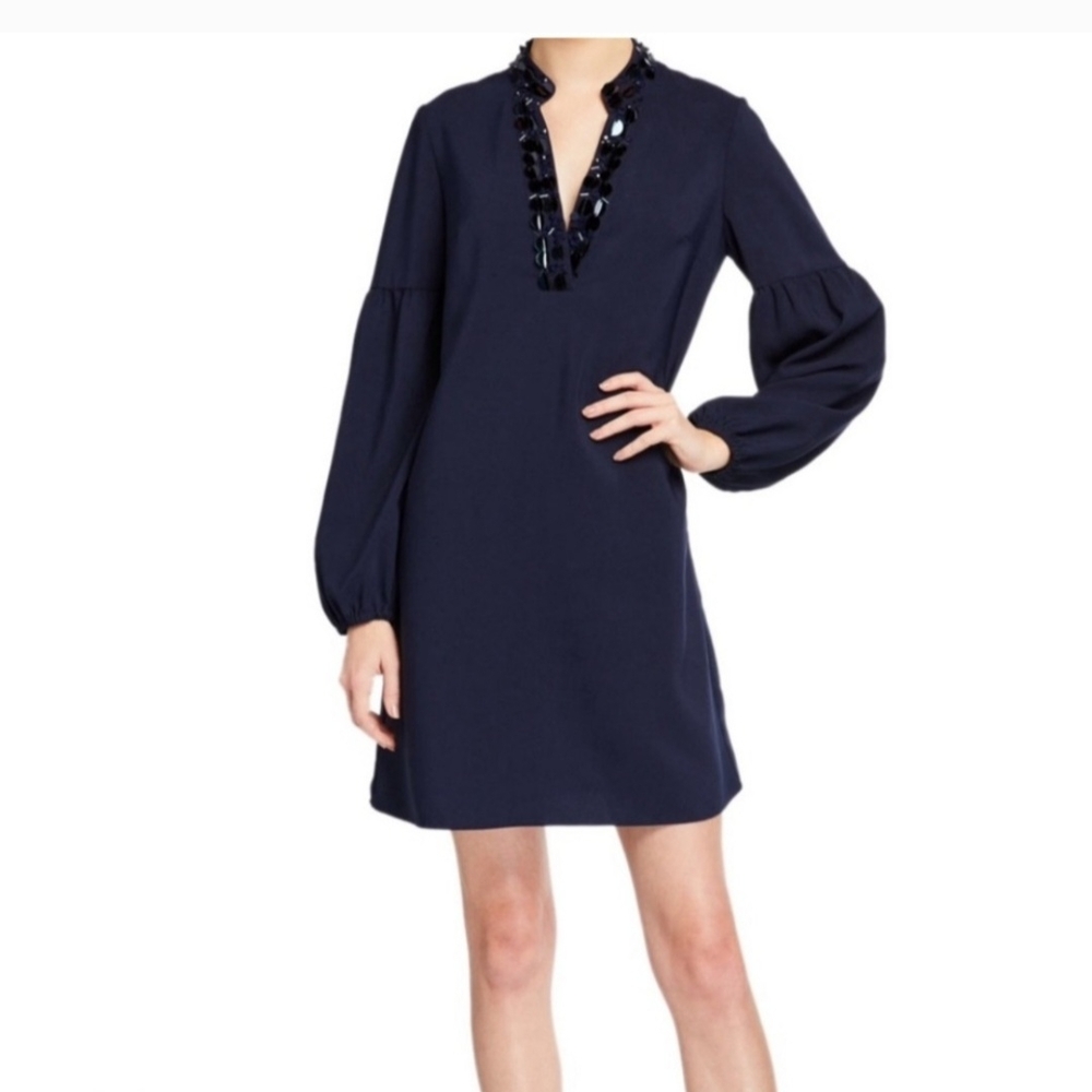 Lilly Pulitzer Blue Sheath Dress with V-neck and Bishop Sleeves